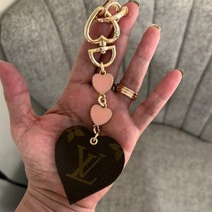 Bag Charm Key Chain Pink Hearts 🩷 With Heart Mono LV & Flower up cycle